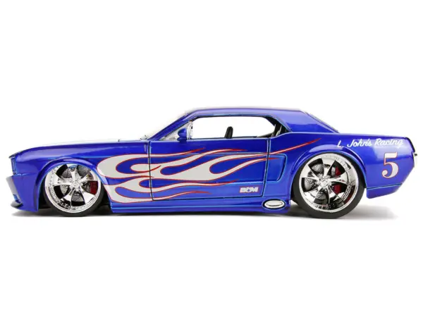 1965 Ford Mustang #5 "L. John's Racing" Candy Blue with Flame Graphics "Bigtime Muscle" Series 1/24 Diecast Model Car by Jada #3