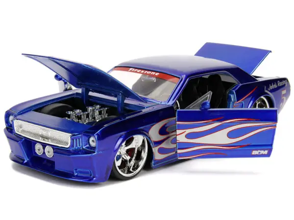 1965 Ford Mustang #5 "L. John's Racing" Candy Blue with Flame Graphics "Bigtime Muscle" Series 1/24 Diecast Model Car by Jada #4