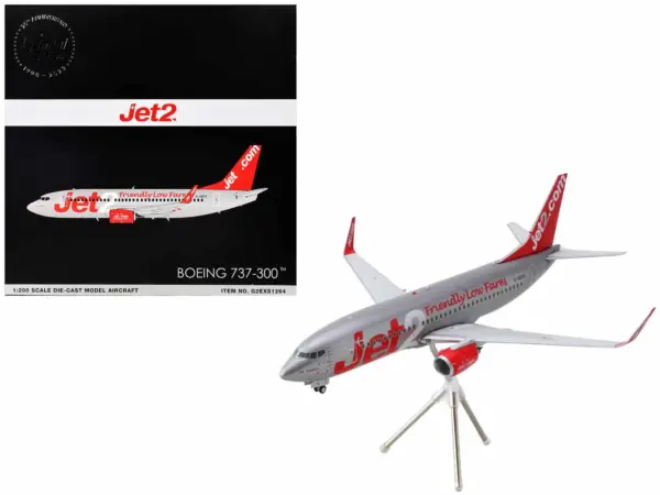 Boeing 737-300 Commercial Aircraft "Jet2" (G-GDFG) Gray Metallic with Red Tail "Gemini 200" Series 1/200 Diecast Model Airplane by GeminiJets #1