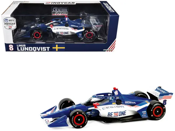 Dallara IndyCar #8 Linus Lundqvist "The American Legion" Chip Ganassi Racing (Road Course Configuration) "NTT IndyCar Series" (2024) 1/18 Diecast Model Car by Greenlight #1