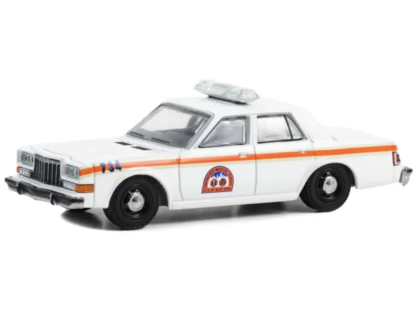 1983 Dodge Diplomat "NYC EMS (City of New York Emergency Medical Service)" White with Orange Stripes "First Responders - Hobby Exclusive" Series 1/64 Diecast Model Car by Greenlight #2