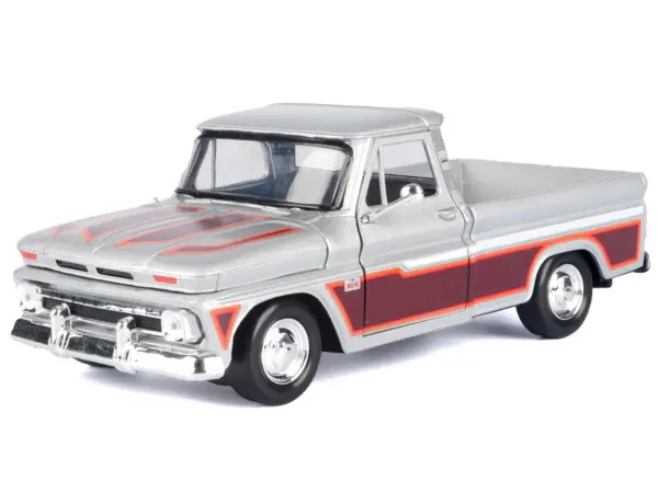 1966 Chevrolet C10 Fleetside Pickup Truck Silver Metallic with Brown Sides "American Classics" Series 1/24 Diecast Model Car by Motormax #2