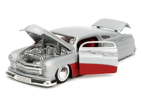 1951 Mercury Silver Metallic and Red with Flame Graphics and Red Interior "Bigtime Muscle" Series 1/24 Diecast Model Car by Jada #2
