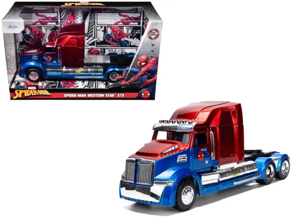 Western Star 57X Truck Tractor "Spider-Man" Blue and Red Metallic "Hollywood Rides" Series 1/24 Diecast Model by Jada #1