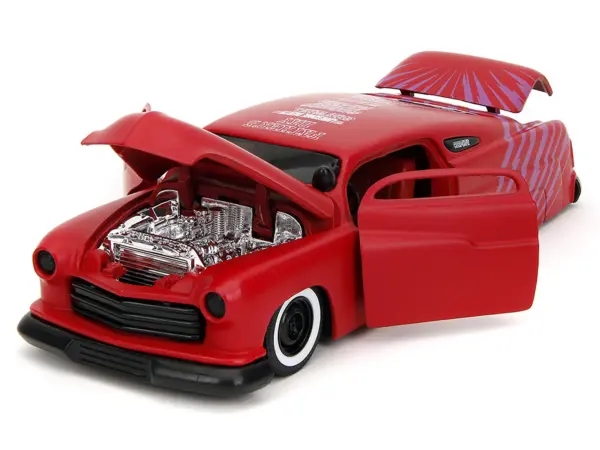 1951 Mercury Matt Red with Purple Stripes and Creep Diecast Figure "Creepshow" (1982) Movie "Hollywood Rides" Series 1/24 Diecast Model Car by Jada #3