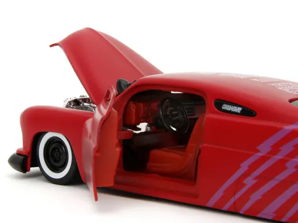 1951 Mercury Matt Red with Purple Stripes and Creep Diecast Figure "Creepshow" (1982) Movie "Hollywood Rides" Series 1/24 Diecast Model Car by Jada #4