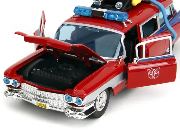 1959 Cadillac Ambulance Ecto-1 Red "Transformers" TV Series - "Ghostbusters" (1984) Movie Crossover "Hollywood Rides" Series 1/24 Diecast Model Car by Jada #3