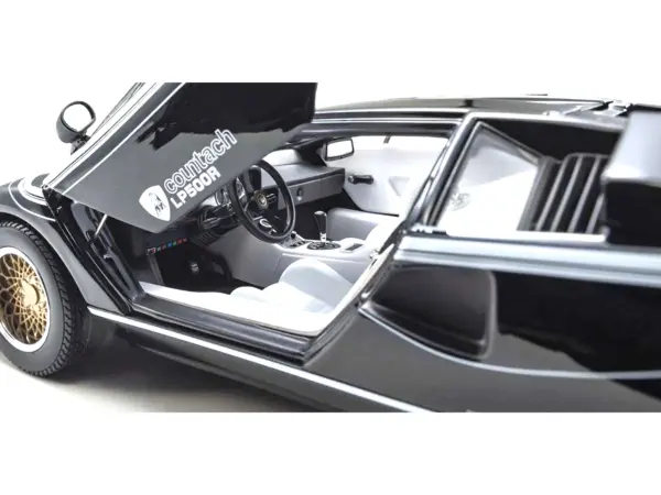 Lamborghini Countach LP 500R Black with White Interior 1/18 Diecast Model Car by Kyosho #2