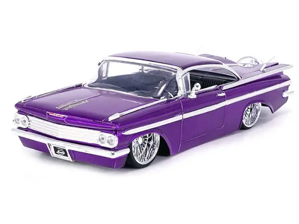 1959 Chevrolet Impala Lowrider Candy Purple with DUB Wire Wheels "Street Low" Series 1/24 Diecast Model Car by Jada #2