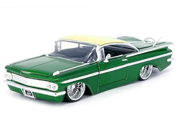 1959 Chevrolet Impala Lowrider Green Metallic with Cream Top and DUB Wire Wheels "Street Low" Series 1/24 Diecast Model Car by Jada #2