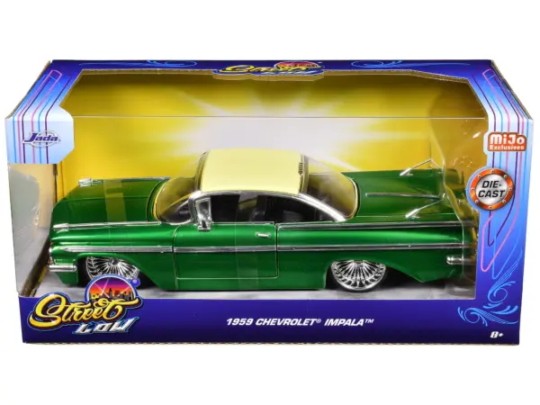 1959 Chevrolet Impala Lowrider Green Metallic with Cream Top and DUB Wire Wheels "Street Low" Series 1/24 Diecast Model Car by Jada #3