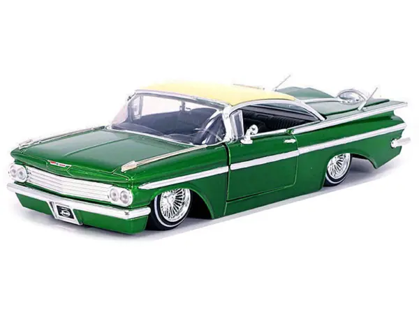 1959 Chevrolet Impala Lowrider Green Metallic with Cream Top and Wire Wheels "Street Low" Series 1/24 Diecast Model Car by Jada #2