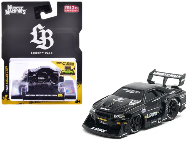 1999 Nissan Skyline GT-R (R34) #5 "Liberty Walk" Black 1/64 Diecast Model Car by Muscle Machines #1