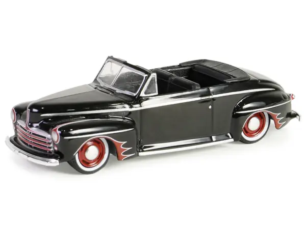 1947 Ford Deluxe Convertible Lowrider Black wit h Red Graphics "California Lowriders" Series 5 1/64 Diecast Model Car by Greenlight #2