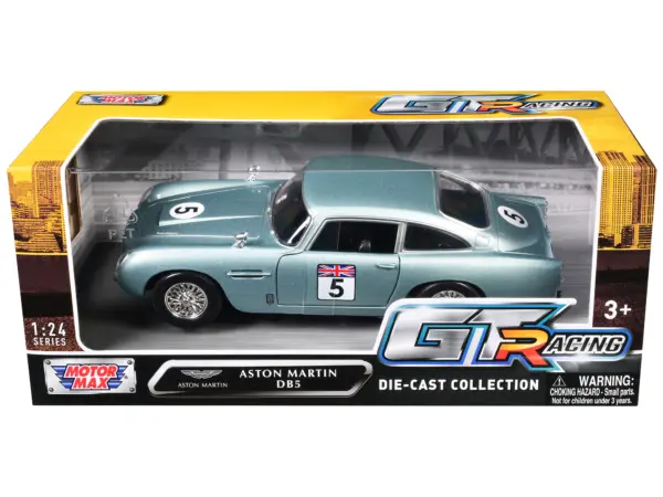 Aston Martin DB5 RHD (Right Hand Drive) #5 Light Blue Metallic "GT Racing" Series 1/24 Diecast Model Car by Motormax #3