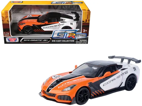 2019 Chevrolet Corvette ZR1 #24 Orange and White with Black Graphics "GT Racing" Series 1/24 Diecast Model Car by Motormax #1