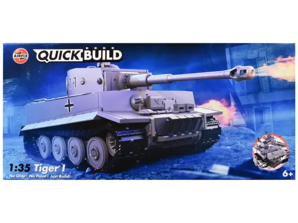 Skill 1 Model Kit Tiger I Tank "German Army" Snap Together Painted Plastic Model Tank Kit 1/35 Scale by Airfix Quickbuild #1