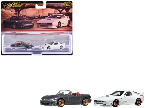 Mazda Mazdaspeed Miata Gray Metallic and Mazda RX7 FC Pandem White "Car Culture" Set of 2 Cars Diecast Model Cars by Hot Wheels #1