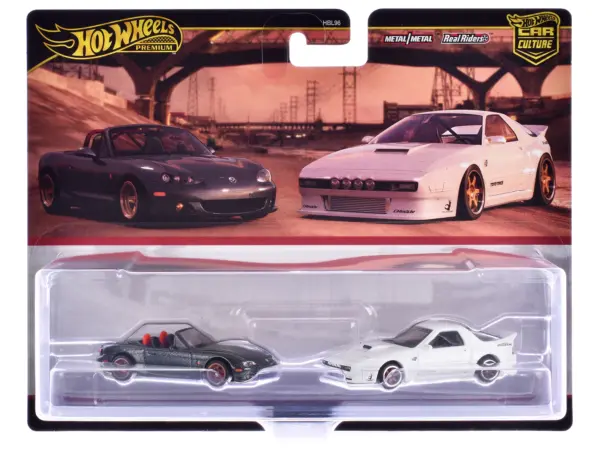 Mazda Mazdaspeed Miata Gray Metallic and Mazda RX7 FC Pandem White "Car Culture" Set of 2 Cars Diecast Model Cars by Hot Wheels #3
