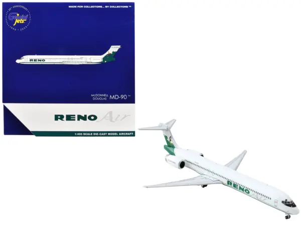McDonnell Douglas MD-90 Commercial Aircraft "Reno Air" (N905RA) White with Green Tail 1/400 Diecast Model Airplane by GeminiJets #1