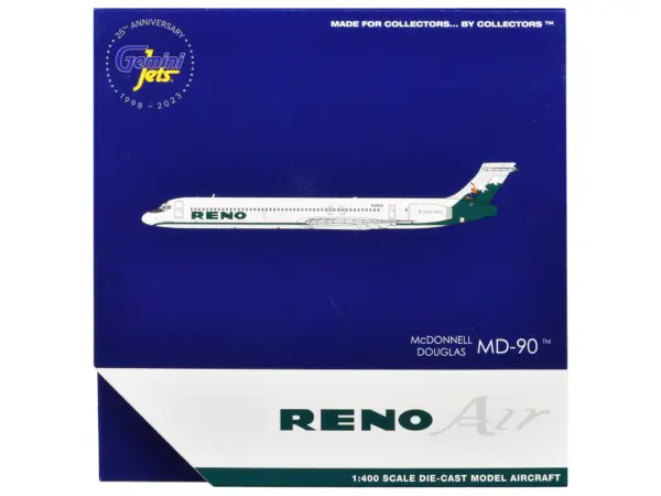 McDonnell Douglas MD-90 Commercial Aircraft "Reno Air" (N905RA) White with Green Tail 1/400 Diecast Model Airplane by GeminiJets #3