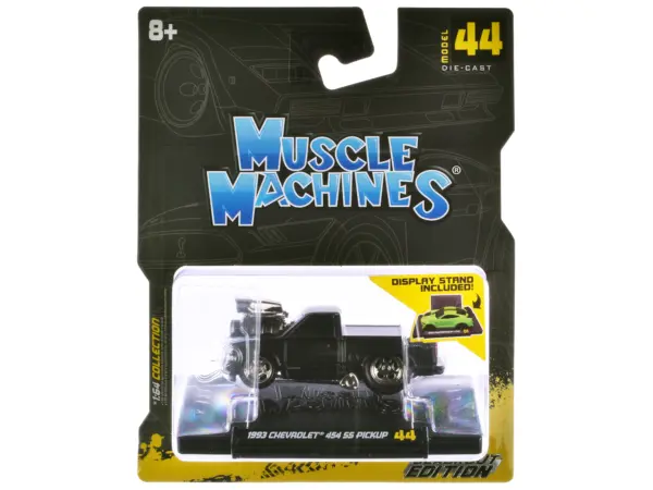 1993 Chevrolet 454 SS Pickup Truck Matt Black "Blackout Edition" 1/64 Diecast Model by Muscle Machines #3
