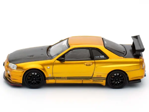 Nissan Skyline GT-R (R34) "Top Secret" RHD (Right Hand Drive) Gold Metallic with Carbon Hood and Trunk "Tokyo Auto Salon 2024 - Malaysia Diecast Expo 2024" 1/64 Diecast Model Car by Inno Models #2