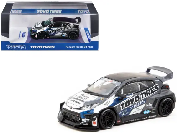 Toyota Pandem GR Yaris RHD (Right Hand Drive) "Toyo Tires" Gray Metallic with Graphics "Hobby64" Series 1/64 Diecast Model Car by Tarmac Works #1