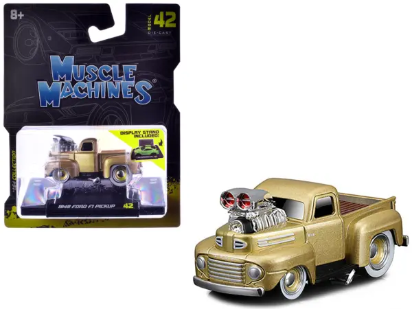 1949 Ford F1 Pickup Truck Gold Metallic 1/64 Diecast Model Car by Muscle Machines #1