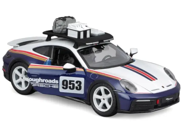 Porsche 911 Dakar #953 "Roughroads Porsche" Blue and White with Stripes and Roof Rack "Race" Series 1/24 Diecast Model Car by Bburago #2