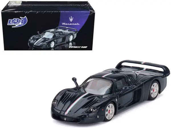 Maserati MC12 Stradale Blue Metallic with White Stripe 1/64 Diecast Model Car by BBR #1