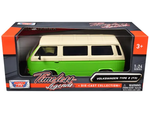 Volkswagen Type 2 (T3) Van Green and Beige "Timeless Legends" Series 1/24 Diecast Model Car by Motormax #1
