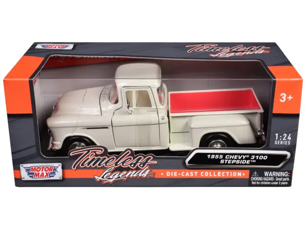 1955 Chevrolet 3100 Stepside Pickup Truck Cream with White Interior "Timeless Legends" Series 1/24 Diecast Model Car by Motormax #1