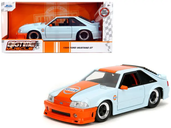 1989 Ford Mustang GT "Gulf Oil" Light Blue with Orange Stripe "Bigtime Muscle" Series 1/24 Diecast Model Car by Jada #1