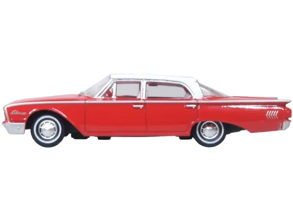 1960 Ford Fairlane Sedan 500 Monte Carlo Red with Corinthian White Top and Interior 1/87 (HO) Scale Diecast Model Car by Oxford Diecast #2