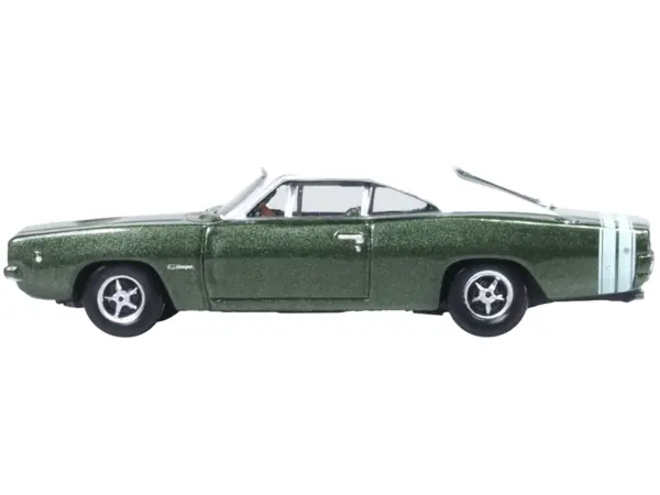 1968 Dodge Charger Racing Green Metallic with White Top and Tail Stripe 1/87 (HO) Scale Diecast Model Car by Oxford Diecast #2