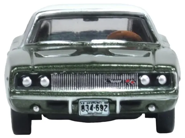 1968 Dodge Charger Racing Green Metallic with White Top and Tail Stripe 1/87 (HO) Scale Diecast Model Car by Oxford Diecast #4
