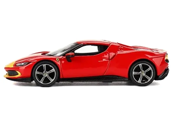 Ferrari 296 GTB Assetto Fiorano Rosso Corsa Red with Yellow Stripes 1/64 Diecast Model Car by BBR #2