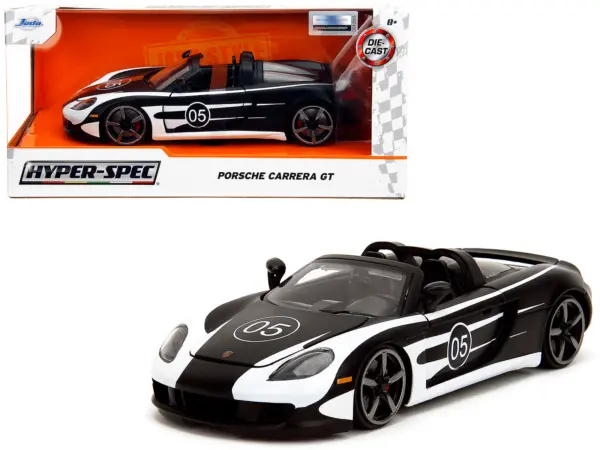 Porsche Carrera GT Convertible #05 Black with White Graphics "Hyper-Spec" Series 1/24 Diecast Model Car by Jada #1