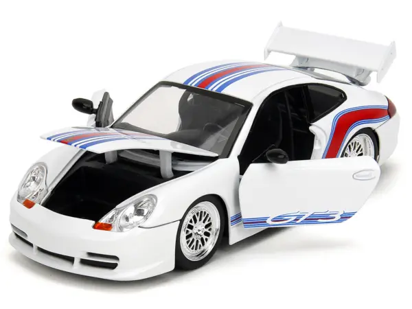Porsche 911 GT3 (996) White with Red and Blue Stripes "Hyper-Spec" Series 1/24 Diecast Model Car by Jada #2