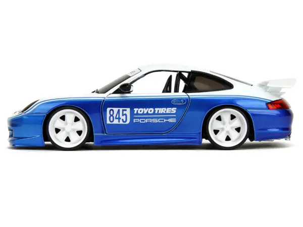 Porsche 911 GT3 RS (996) #845 White and Blue Metallic "Toyo Tires" "Hyper-Spec" Series 1/24 Diecast Model Car by Jada #3
