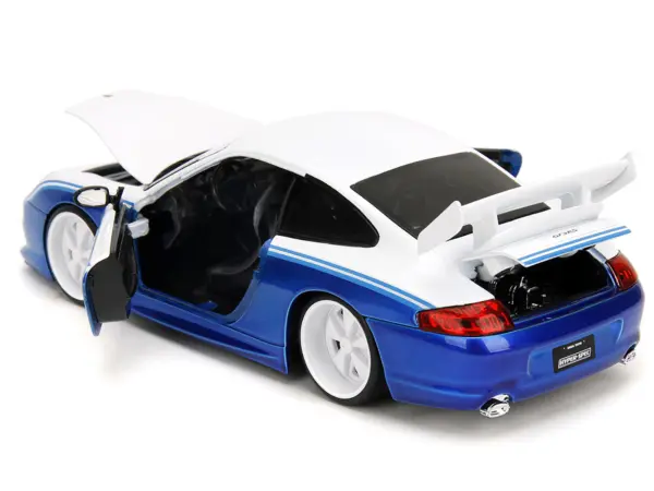 Porsche 911 GT3 RS (996) #845 White and Blue Metallic "Toyo Tires" "Hyper-Spec" Series 1/24 Diecast Model Car by Jada #4