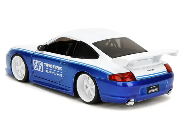 Porsche 911 GT3 RS (996) #845 White and Blue Metallic "Toyo Tires" "Hyper-Spec" Series 1/24 Diecast Model Car by Jada #5