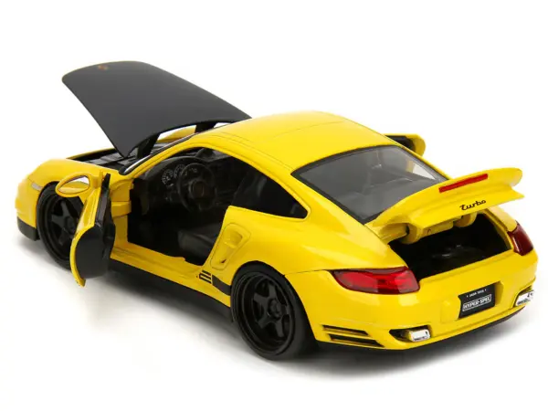 Porsche 911 Turbo (997) Yellow with Carbon Hood "Hyper-Spec" Series 1/24 Diecast Model Car by Jada #4