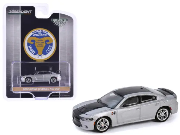2018 Dodge Charger SRT 392 Silver Metallic with Black Stripe "Mr. Norm Heritage GSS Charger" "Hobby Exclusive" Series 1/64 Diecast Model Car by Greenlight #1