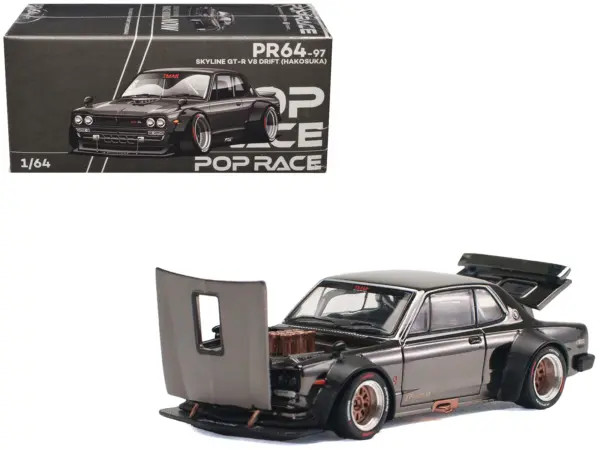Skyline GT-R V8 Drift "Hakosuka" RHD (Right Hand Drive) Dark Chrome 1/64 Diecast Model Car by Pop Race #1