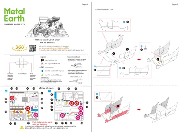 Model Kit 1908 Ford Model T Dark Green (Moderate Difficulty) Steel Model by Metal Earth #4