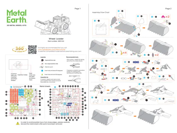 Model Kit Wheel Loader Orange and Black (Challenging Difficulty) Steel Model by Metal Earth #5