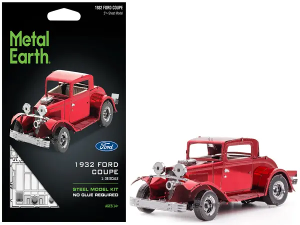Model Kit 1932 Ford Coupe Red (Moderate Difficulty) Steel Model by Metal Earth #1