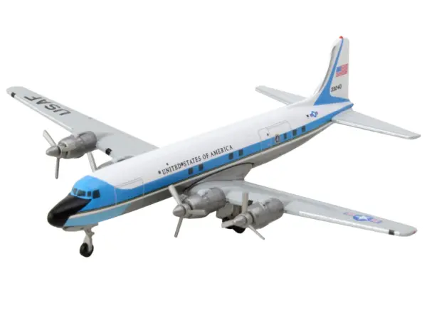 Douglas VC-118A Transport Aircraft "United States Air Force One 1254th Air Transport Wing Andrews Air Base" (53-3240) White with Blue Stripes 1/500 Diecast Model Airplane by Herpa #2